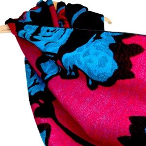 Rose Wool like Fleece Warm Winter Pink Turquoise Scarf Neck Wrap Black Girlcore